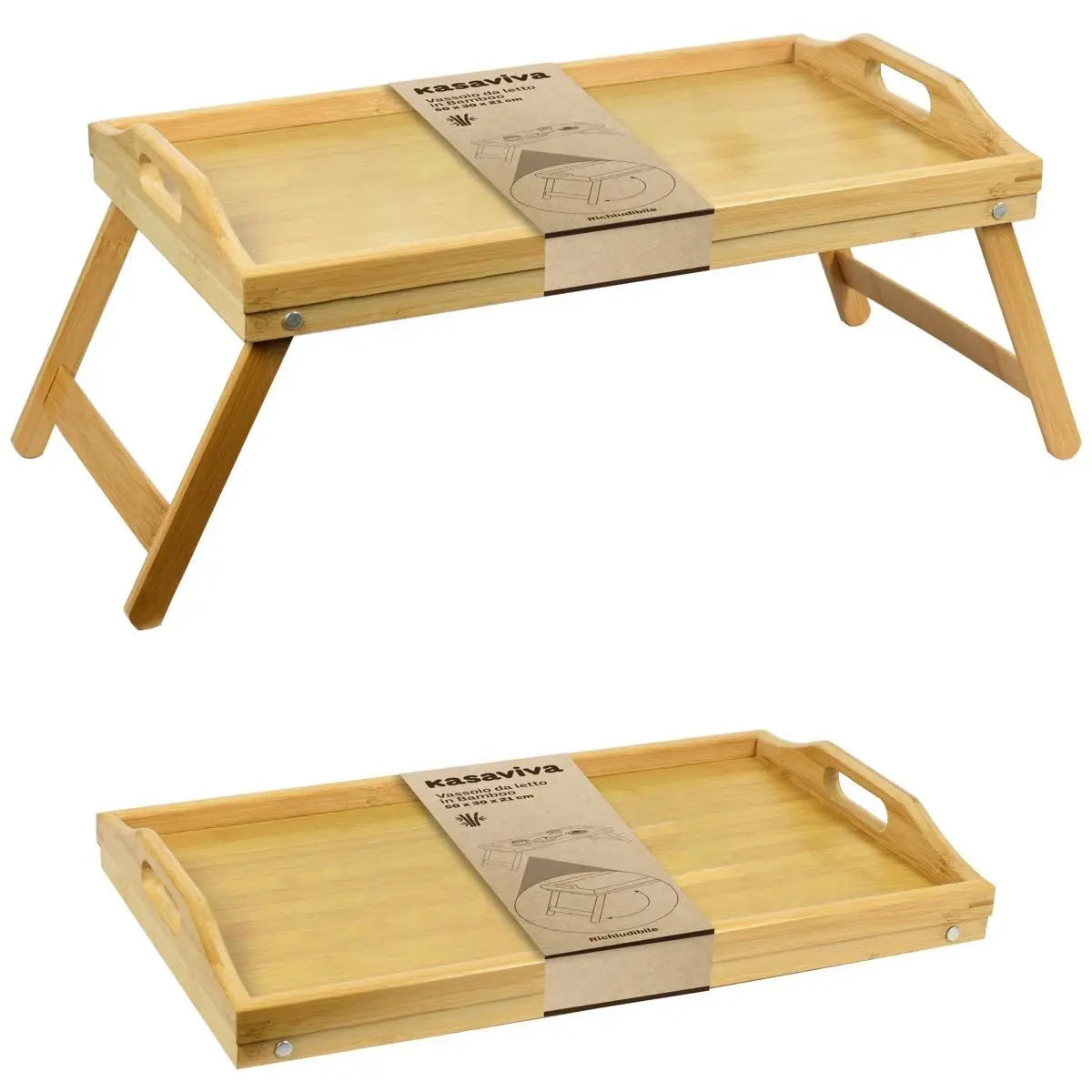 Vassoio Multifunzionale in Legno con Gambe Pieghevoli - Tavolino in Bambù 50x30 cm - Colazione con Maniglie, Gambe Retrattili, Ideale per Letto, Divano e PC, ciotola tibetana, piatti decorativi, fruttiera, organizer, ciotola