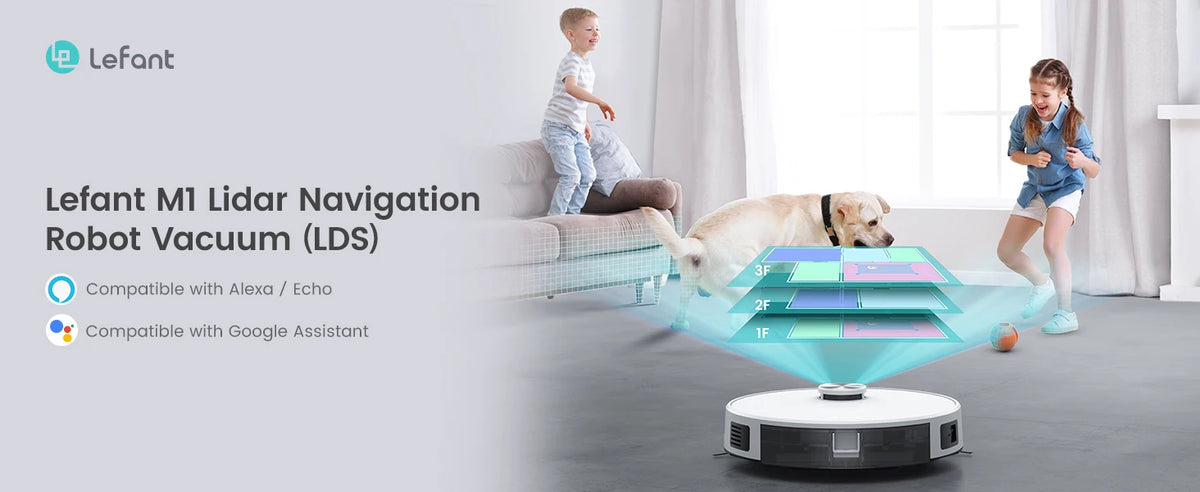 Robot Aspirapolvere Lefant M1 con Forte Aspirazione 5500Pa, Navigazione Lidar, Mappatura Intelligente, Aspirazione Laser e Funzione Lavaggio per Peli di Animali Domestici