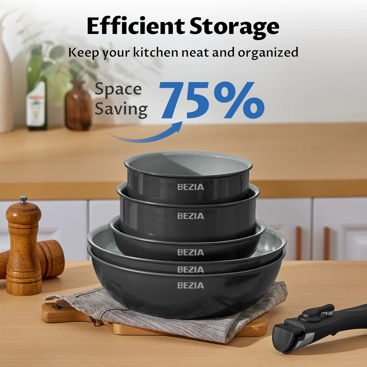 Pentole a induzione Bezia con rivestimento in ceramica sana, pentole e padelle antiaderenti Set 13 pezzi con manici staccabili