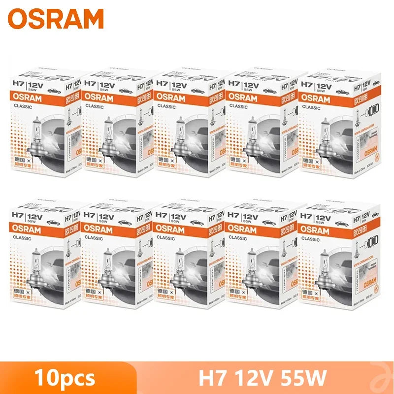 OSRAM H1 H4 H3 H7 HB2 9003 CLASSIC Auto Faro Alogeno Lampade Standard 3200K Luce Bianca Originale 12V 55W Lampadine ECE (10 PZ)