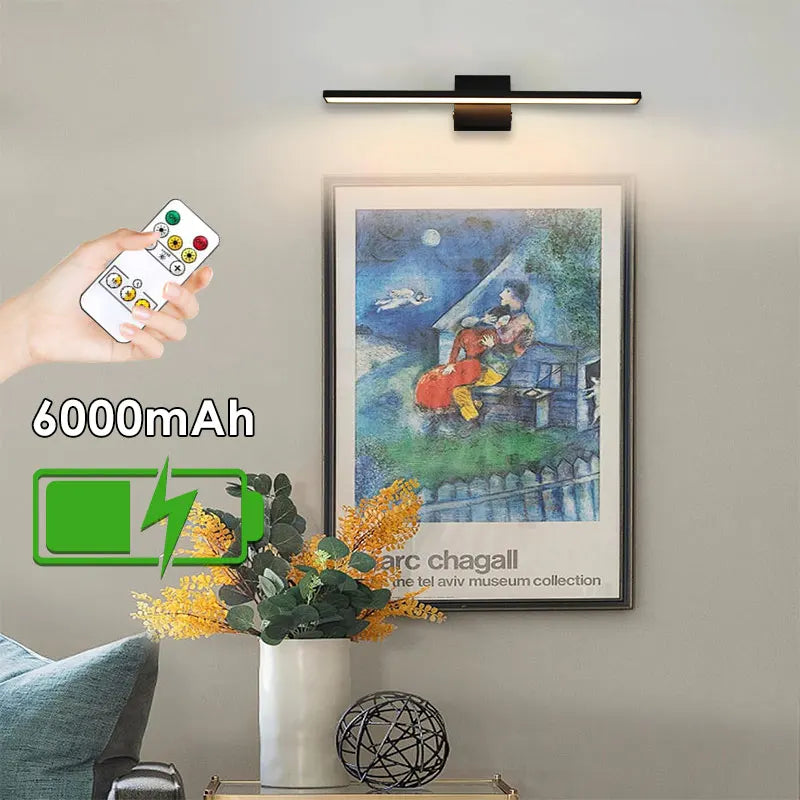 Lampada da parete ricaricabile con batteria da 6000 mAh, ideale per illuminare quadri, con interruttore dimmerabile e telecomando, lampade da parete senza fili.