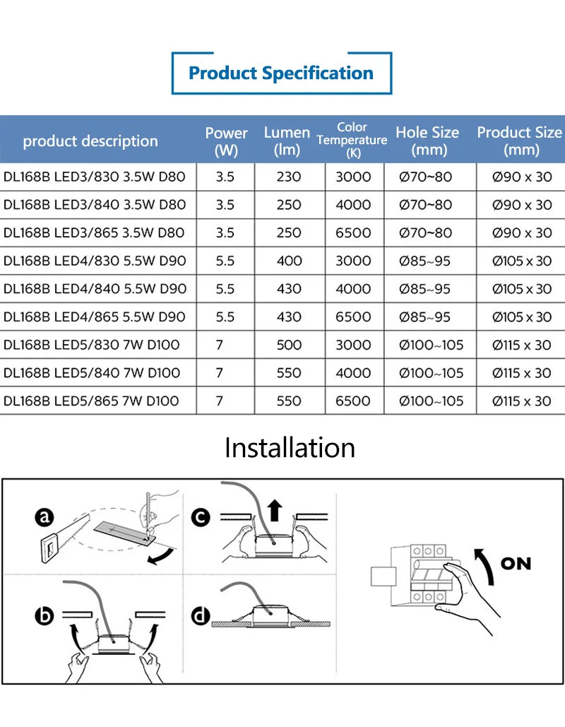 Philips LED G3 Faretto da incasso DL168B Downlight 3,5W 5,5W 7W 220V-240V 3000K 4000K 6500K Faretto bianco Lampada da soffitto sottile IP20