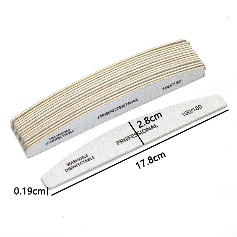 2/6/8/12/20pcs Lima per unghie professionale Grigia Mezza luna Lime per unghie in legno 100/180 Grana Levigatura su due lati Strumenti per manicure lavabili