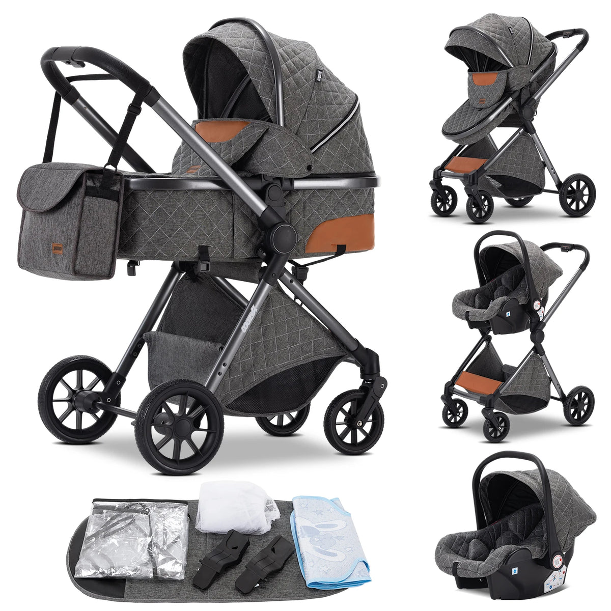 Passeggino 3 in 1 Passeggino multifunzionale Facile da viaggio pieghevole Seggiolino di sicurezza per carrozzina portatile Standard UE Spedizione gratuita