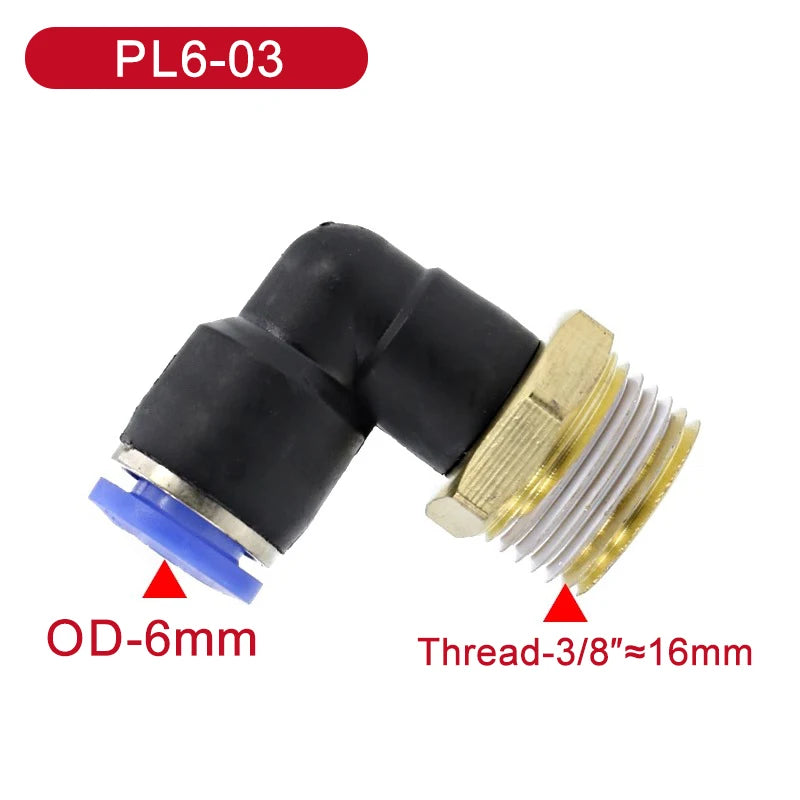 Set di 5 connettori pneumatici a gomito con filettatura maschio da 1/8', 1/4', 3/8', 1/2' per tubi dell'aria da 4/6/8/10/12 mm