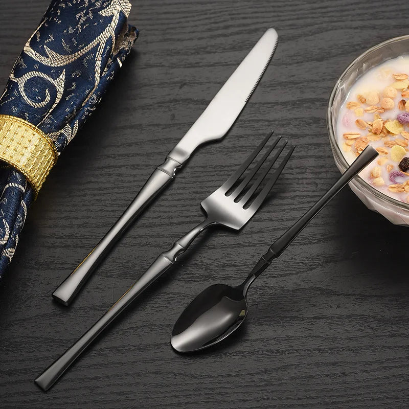Set di posate in acciaio inossidabile nero da 40/60 pezzi, lucidato a specchio, include forchette da tavola, coltelli da bistecca e cucchiai da zuppa, adatto per