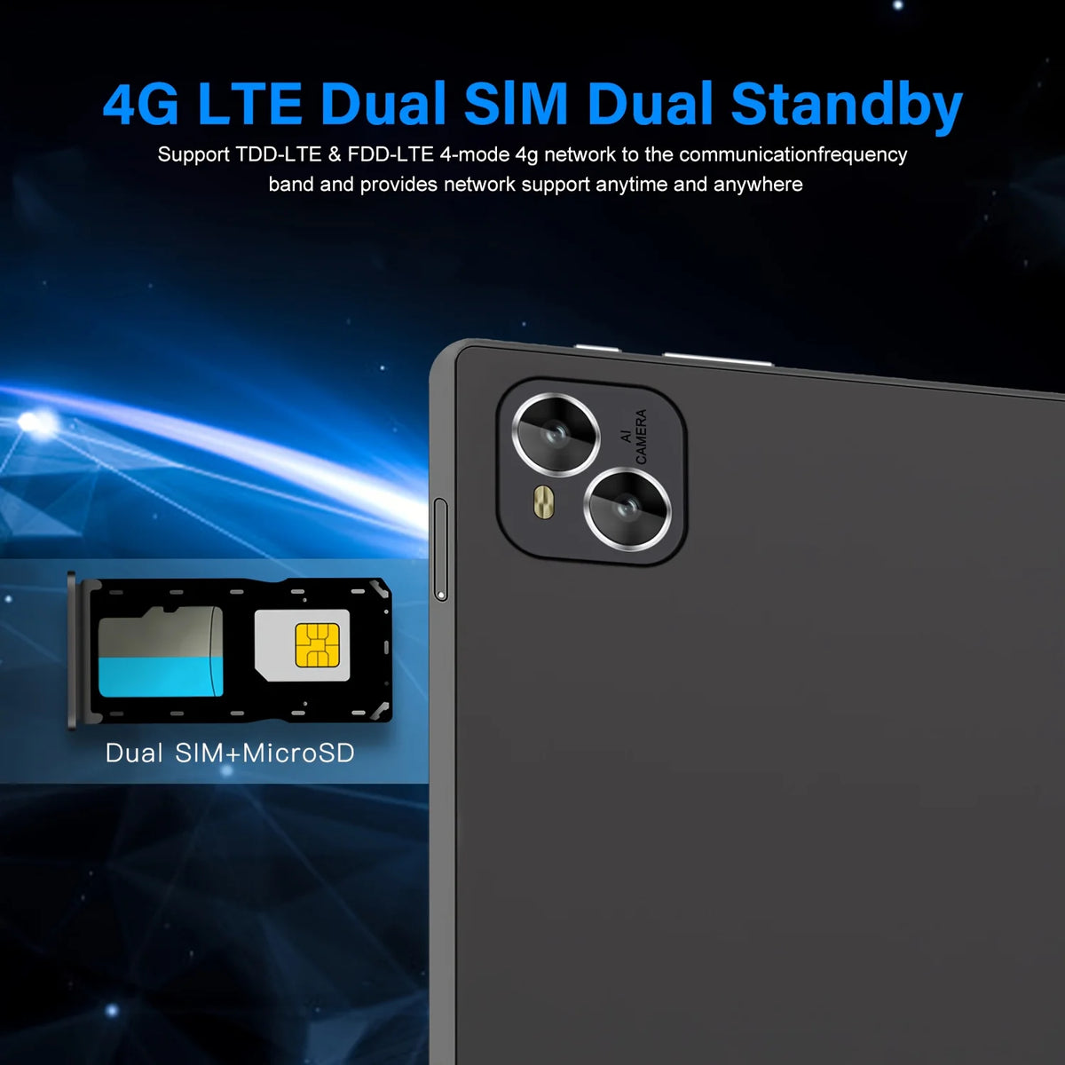 Tablet Android Koomdigi T30 Pro, dotato di schermo touchscreen HD da 10,1 pollici con risoluzione 1280x800, memoria interna da 128 GB con possibilità di espansione fino a 1 TB tramite scheda TF, processore MTK, tastiera e cu