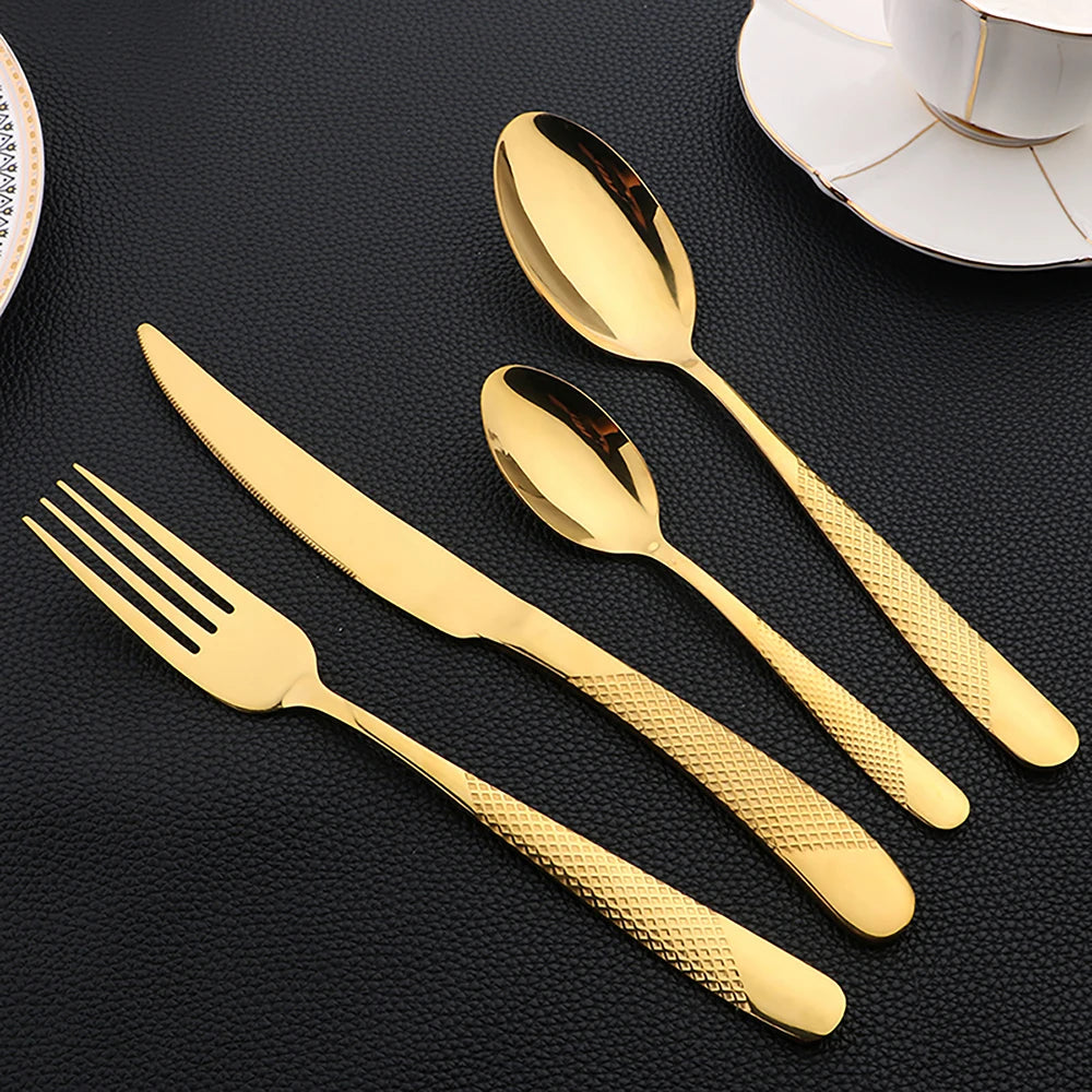 Set di posate in acciaio inossidabile da 16 pezzi - Set di posate nere, lucidate a specchio, lavabili in lavastoviglie, include coltelli, forchette e cucchiai