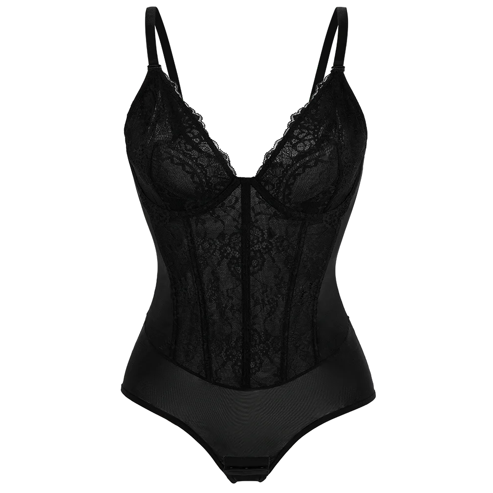 Body modellante in pizzo da donna con ferretto, controllo della pancia, modellante per tutto il corpo, corsetto con scollo a V, top, tuta, slip, lingerie, abbigliamento sexy