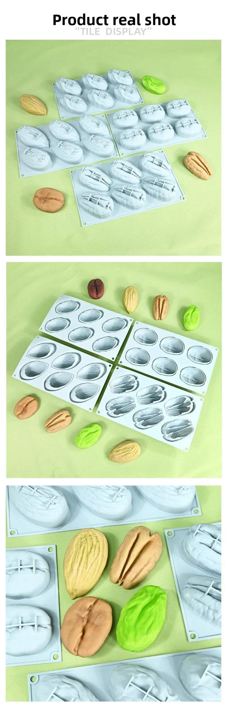 Stampo in Silicone Grande per Mousse di Mandorle/Pistacchi/Pecan/Chicchi di Caffè, Stampo Fai-da-Te per Cioccolato e Gelato, Utensili per Decorazione Torte