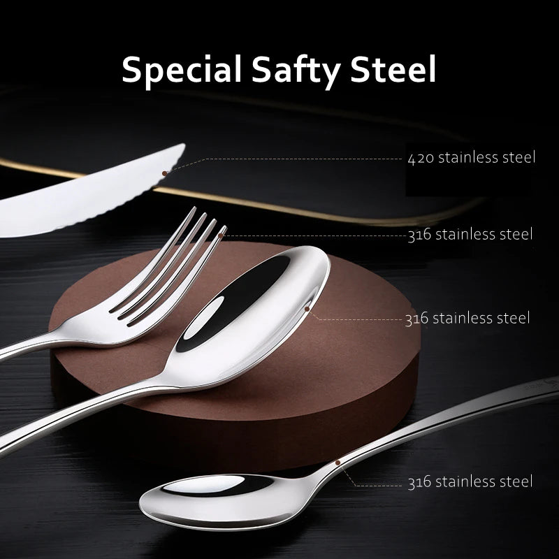 Set di Posate in Acciaio Inossidabile 316L Certificato LFGB, Forchetta Antibatterica al 99,9% e Coltello con Lama Ultra Affilata, Stoviglie per Banchetti