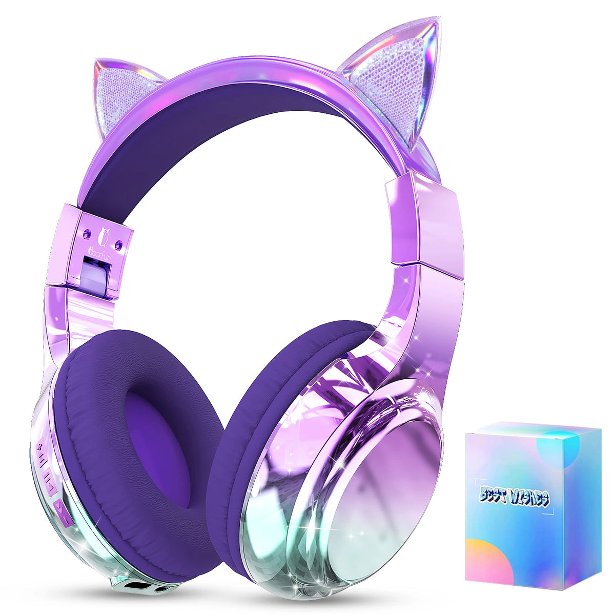 Cuffie wireless a forma di orecchie di gatto per ragazze e bambini, cuffie Bluetooth con volume sicuro 74/85/94dB, cuffie pieghevoli per bambini, ideali per i viaggi