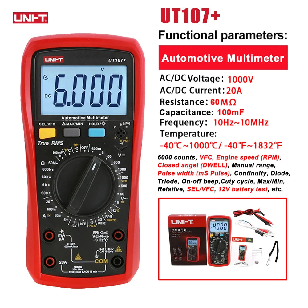 Multimetro Automobilistico UNI-T UT105+ UT107 PLUS, Tester per Batterie Auto UT673A UT675A, Misuratore di Spessore Rivestimenti UT343A UT343D