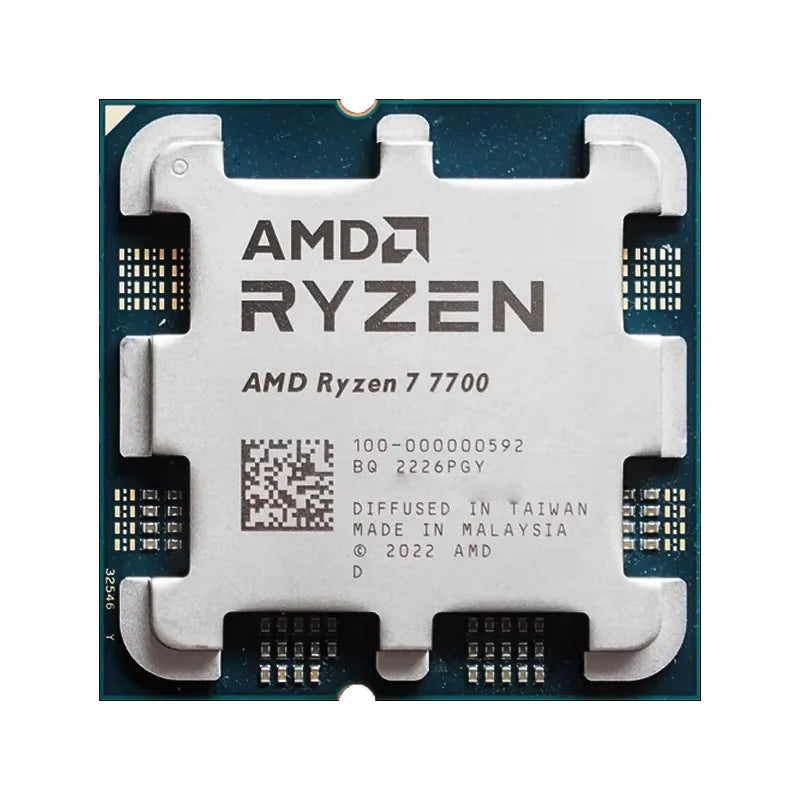Processore desktop AMD Ryzen 7 7700, 8 core, 4,5 GHz, tecnologia 5 nm, 32 MB di memoria cache L3, socket AM5 (il dissipatore di calore non è incluso).