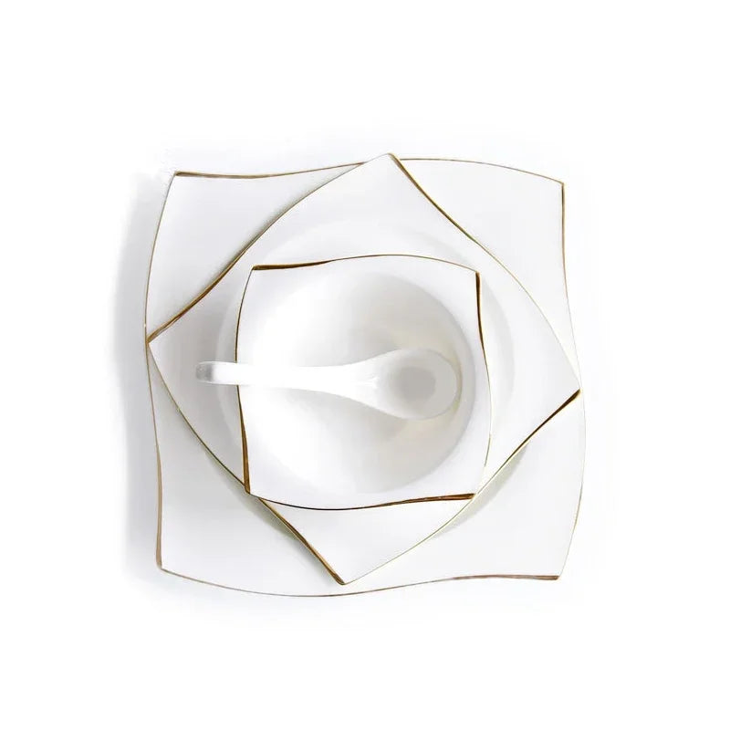 Set di Piatti in Ceramica, Stoviglie in Porcellana Bone China, Set Creativo di Piatti e Vassoi Phnom Penh, Piatti Quadrati, Servizio da Tavola per Cucina