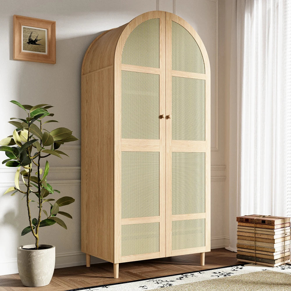 Armadio moderno e lussuoso con ante curve, spazio di archiviazione generoso, appendiabiti e cassetti, per camera da letto e aree d'ingresso