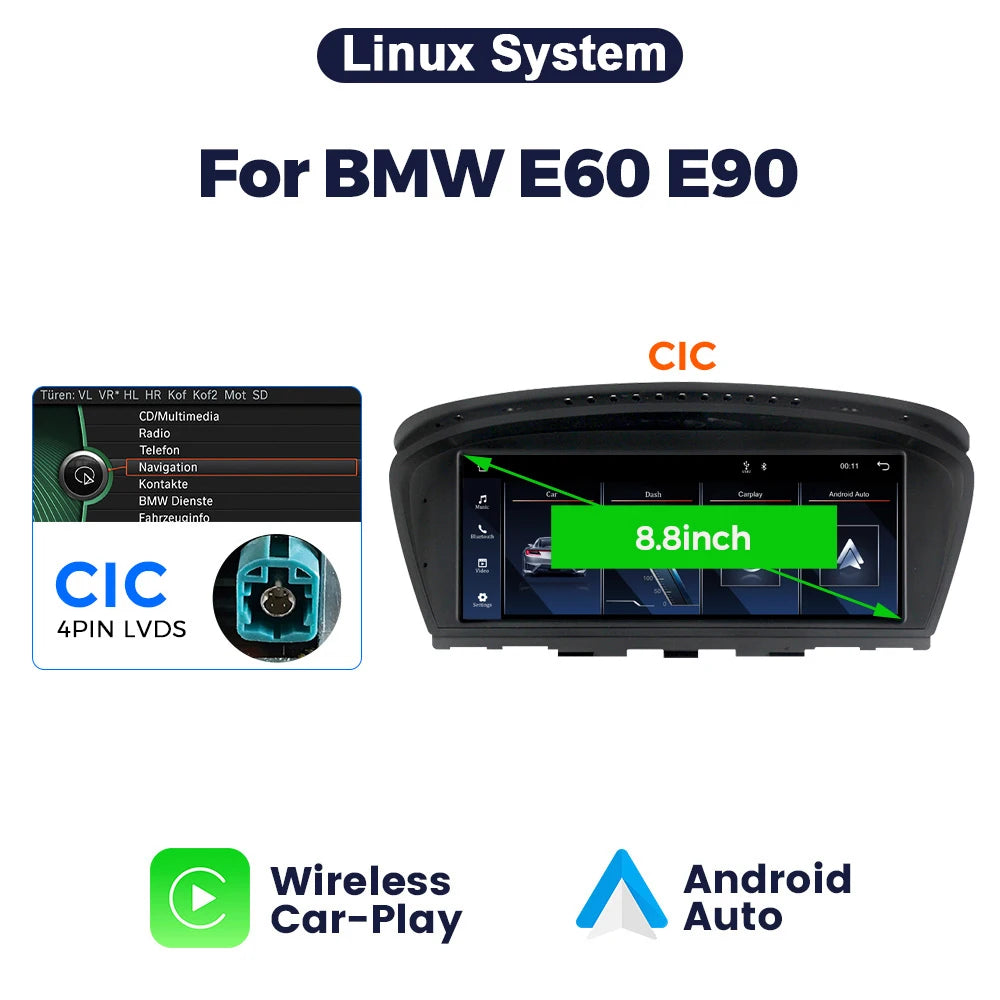 MEKEDE Sistema di Navigazione GPS Multimediale Wireless CarPlay Android Auto da 8,8 Pollici per BMW Serie 3/5 E60 E61 E63 E64 E90 E91 E92 E93 Schermo QLED Lettore Video 4K Autoradio