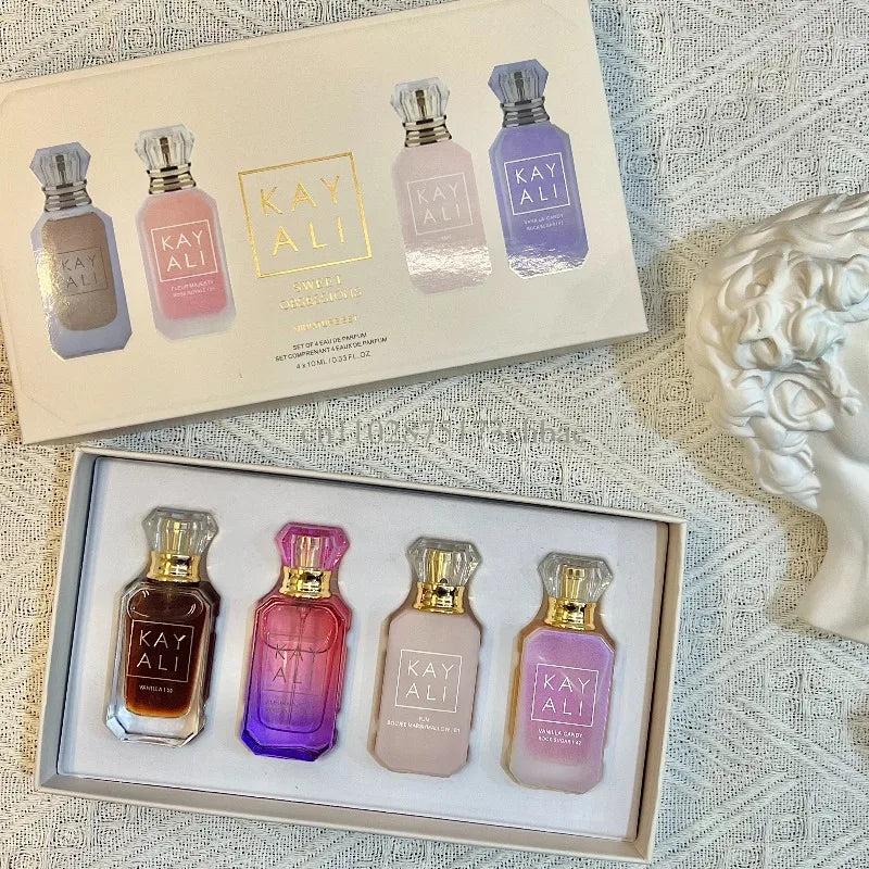 KAYALI Set di 4 Mini Profumi da 10ml, Fragranze Vaniglia, Oud, Floreali, Fruttate, Orientali, Lunga Durata, Unisex, Eau De Parfum, Set da Viaggio di Lusso