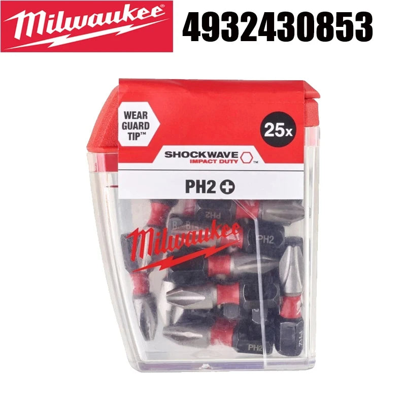Punte per Trapano a Impatto Milwaukee Shockwave PH2, Serie di Punte per Avvitatore da 25mm/50mm/90mm