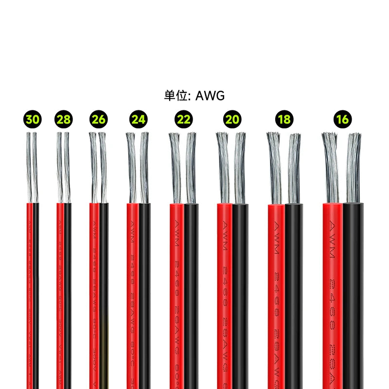 Cavo elettrico a 2 poli, in rame stagnato, 18/20/22/24/26/28/30 AWG, con isolamento in PVC, cavo di prolunga per strisce LED, cavo rosso e nero.