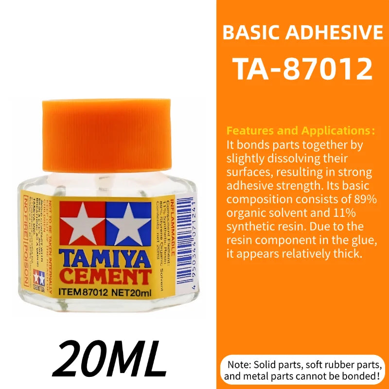 Adesivo in plastica TAMIYA 87012 per modellismo in stirolo, colla di precisione per assemblaggio kit, 20ml