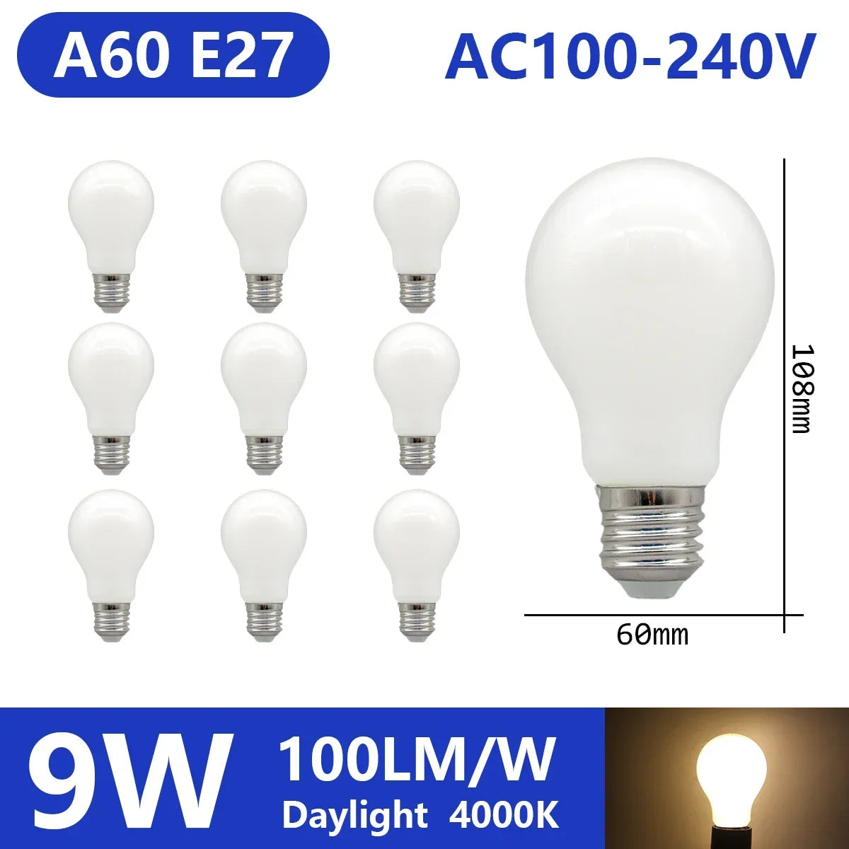 Confezione da 10 lampadine a filamento LED per E27 B22 220V 240V 4W 6W 9W Lampadine a LED bianche calde Lampada in vetro vintage