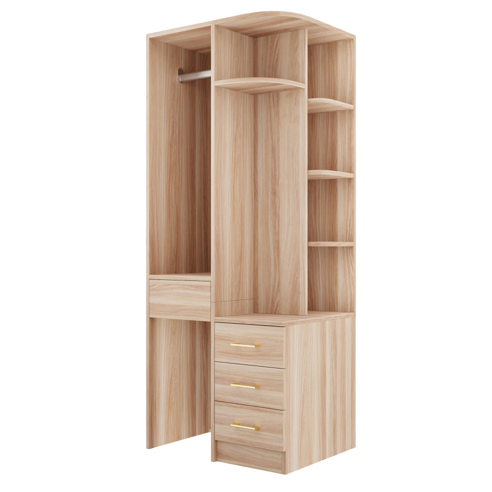 Armadio Moderno Multifunzionale Autoportante, 70 × 55 × 175 Cm, Mobile per la Conservazione dei Vestiti con Finitura in Legno di Alta Qualità, Scomparti di Stoccaggio a Più Livelli Integrati e Ampio Appendiabiti, Pratico