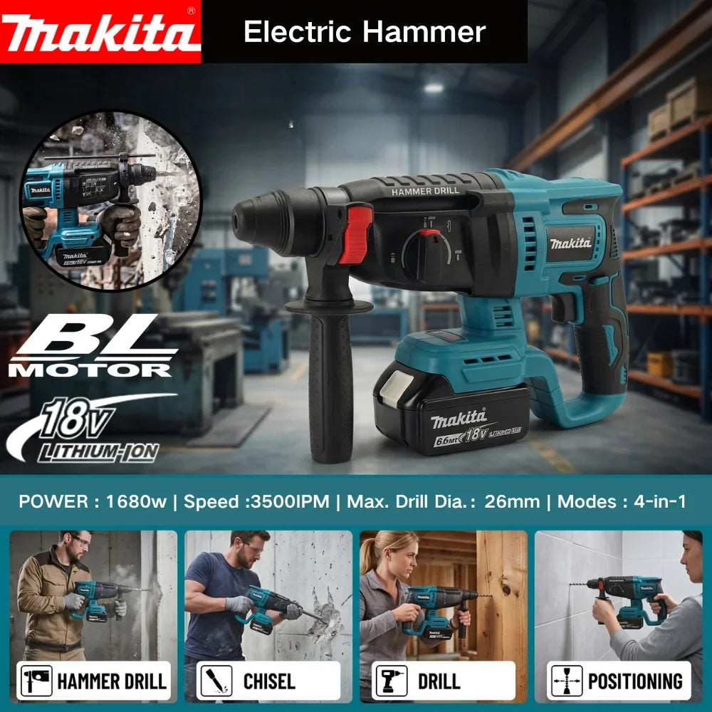 Martello Perforatore Rotativo Cordless Makita DHR242 18V Originale al 100%, Senza Spazzole, 24mm per Calcestruzzo, 4700 IPM, 3 Modalità, Professionale per Lavori Pesanti