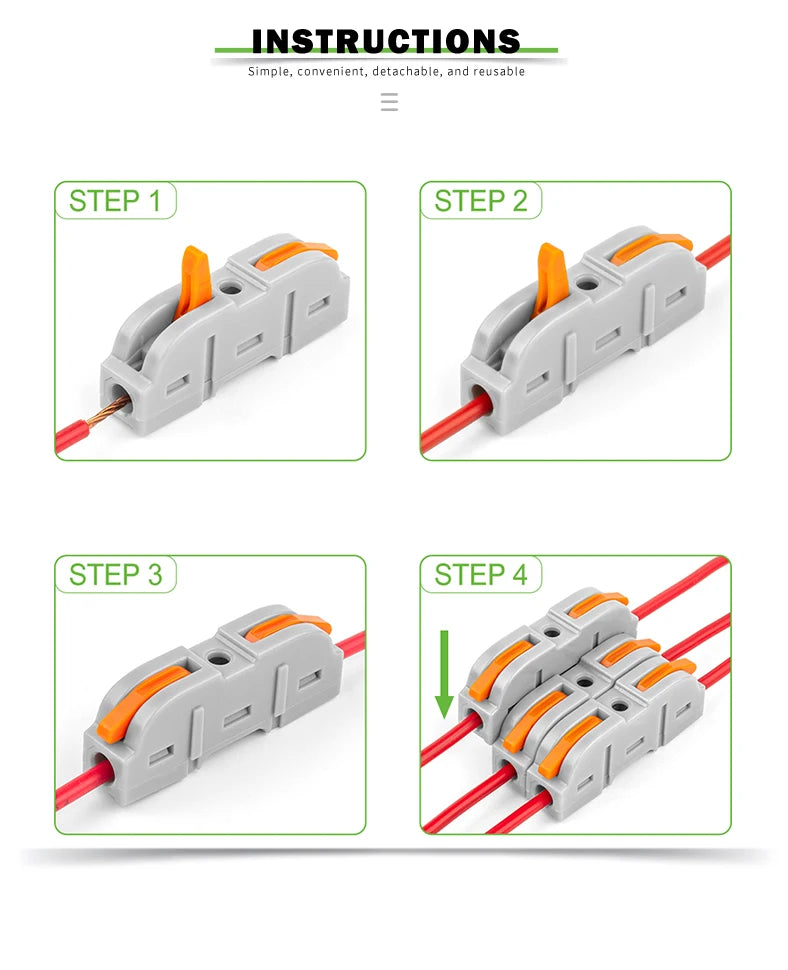 34PCS Leva in scatola Connettori rapidi per cavi domestici Terminali Conduttore Giuntabile Blocco di cablaggio di testa Connettori elettrici riutilizzabili