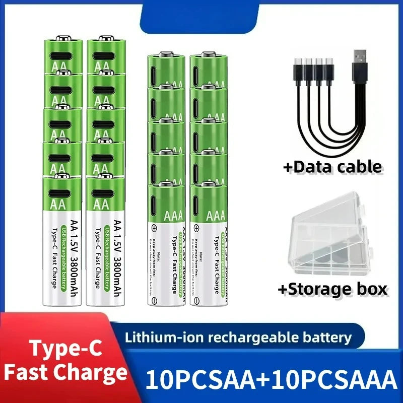 2026 NUOVA Batteria agli Ioni di Litio Tipo-C Ricaricabile ad Alta Capacità AA&AAA per Telecomando, Mouse, Giocattoli Elettrici