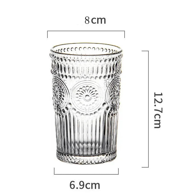 4 pz/2 pz/1 pz stile nordico tazza di acqua di girasole 300ml/350ml Retro Relief tazza di vetro francese bevanda fredda tazze trasparente tazza di succo