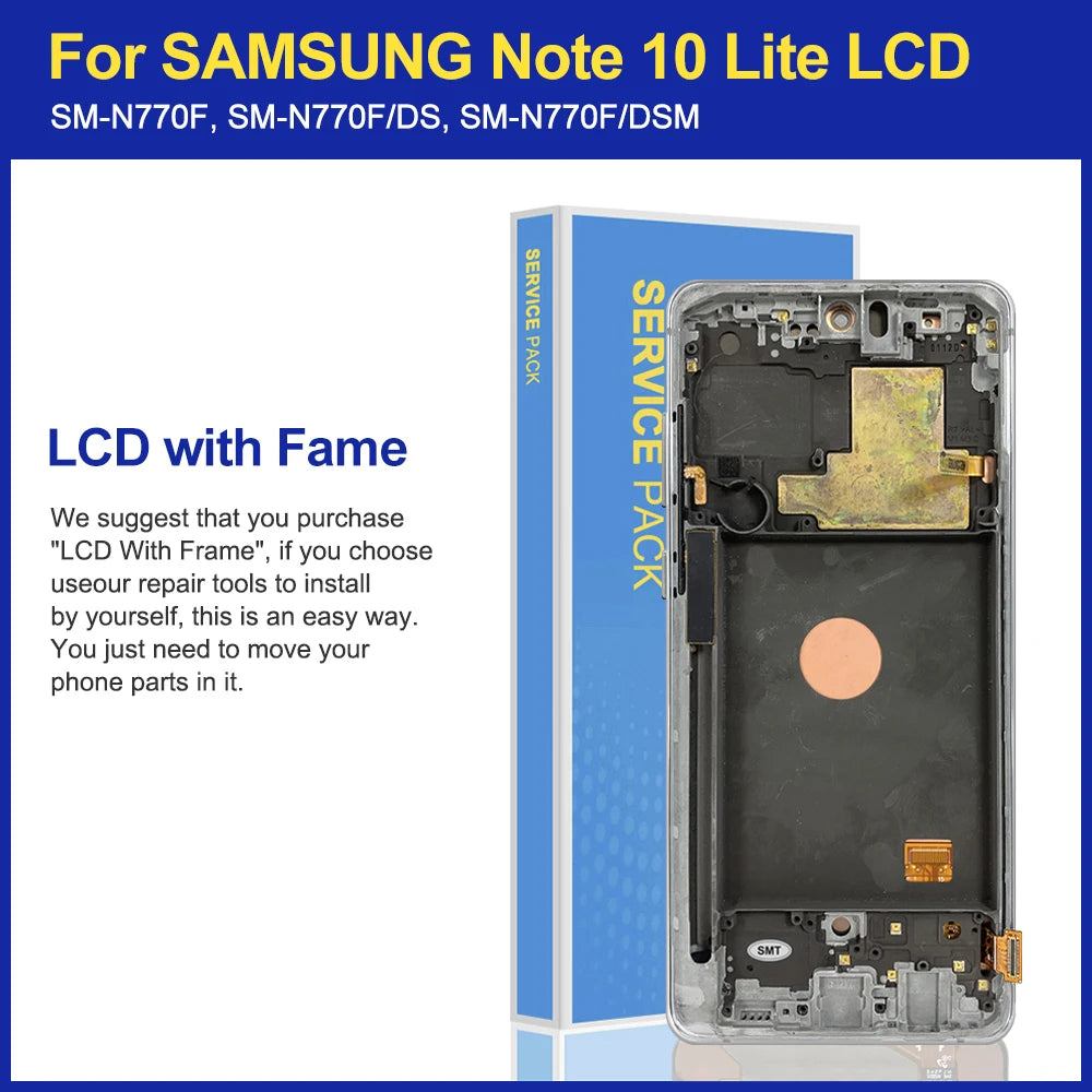 Schermo LCD AMOLED da 6,7 pollici per Samsung Note 10 Lite, gruppo di ricambio per lo schermo touchscreen, compatibile con Samsung Note10 Lite N770 N770F, con cornice.