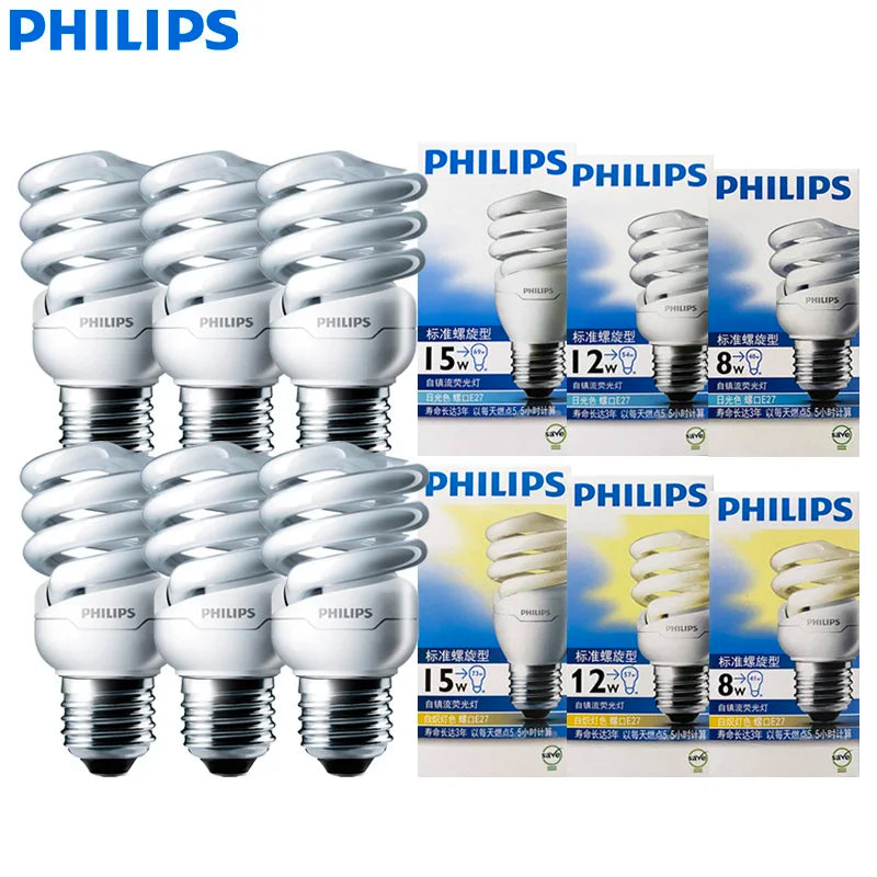 Philips Compact Fluorescent E27 Lampadine a risparmio energetico a luce spirale Serie Tornado 8W 12W 15W 2700K 6500K Lampade a forma di torsione