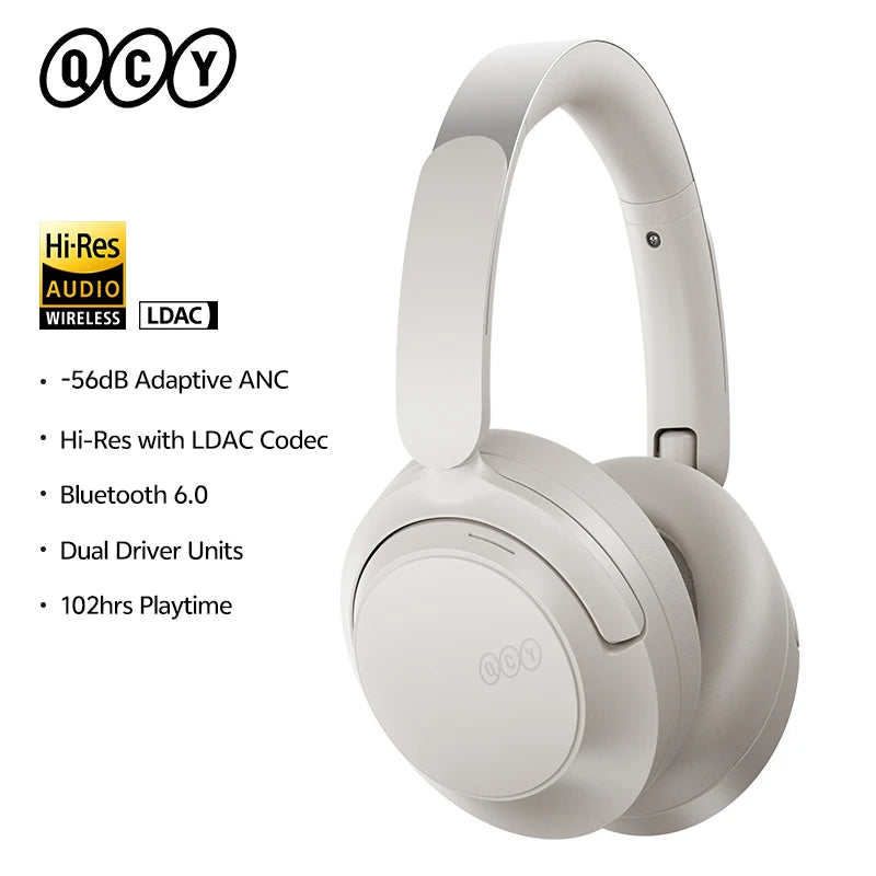 QCY H3S ANC Cuffie over Ear -56dB Cuffie con cancellazione del rumore Bluetooth 6.0 Auricolari audio spaziale LDAC ad alta risoluzione Doppio driver