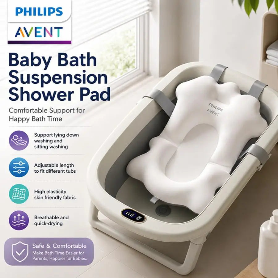 Tappetino da Bagno Avent per Neonati, Cuscino di Supporto Antiscivolo ad Asciugatura Rapida, Regolabile, 2 in 1, per Vasca da Bagno Neonati