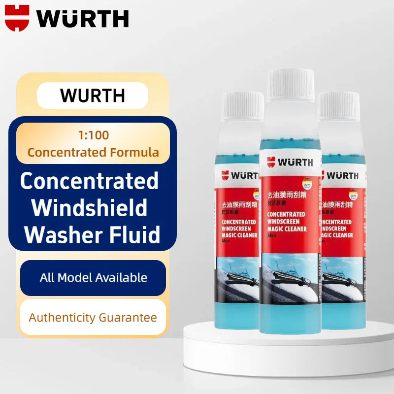 Liquido Lavavetri Concentrato Wurth 1:100, Detergente per Vetri Auto, Rimuovi Pellicola Oleosa e Residui di Insetti, Additivo per Tergicristalli 32ml