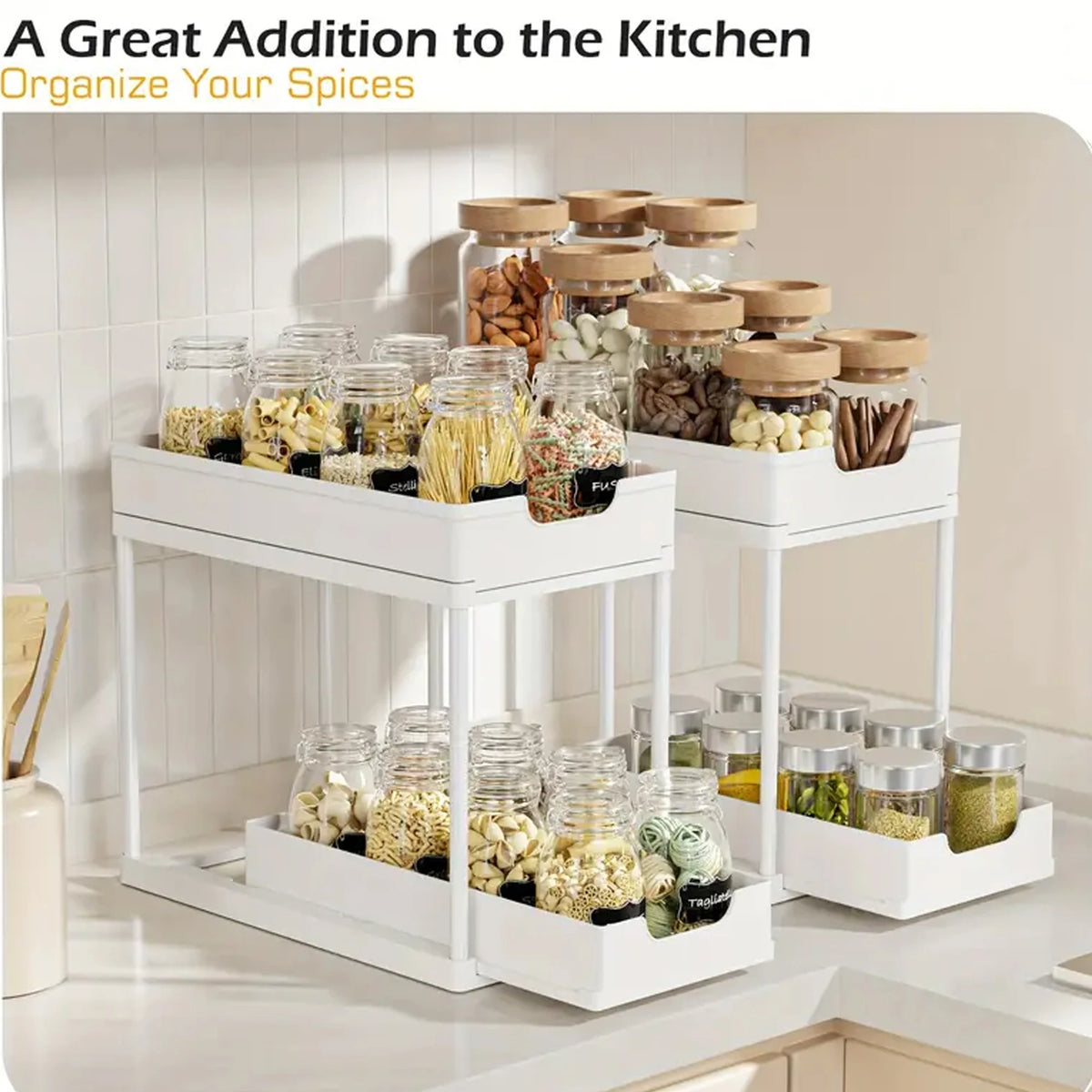 Nuovo Organizzatore Sottolavello a 2 Livelli, Ripiano Scorrevole Estraibile, Scaffale Multifunzione per Cucina e Bagno, Organizzatore Salvaspazio per Armadietti