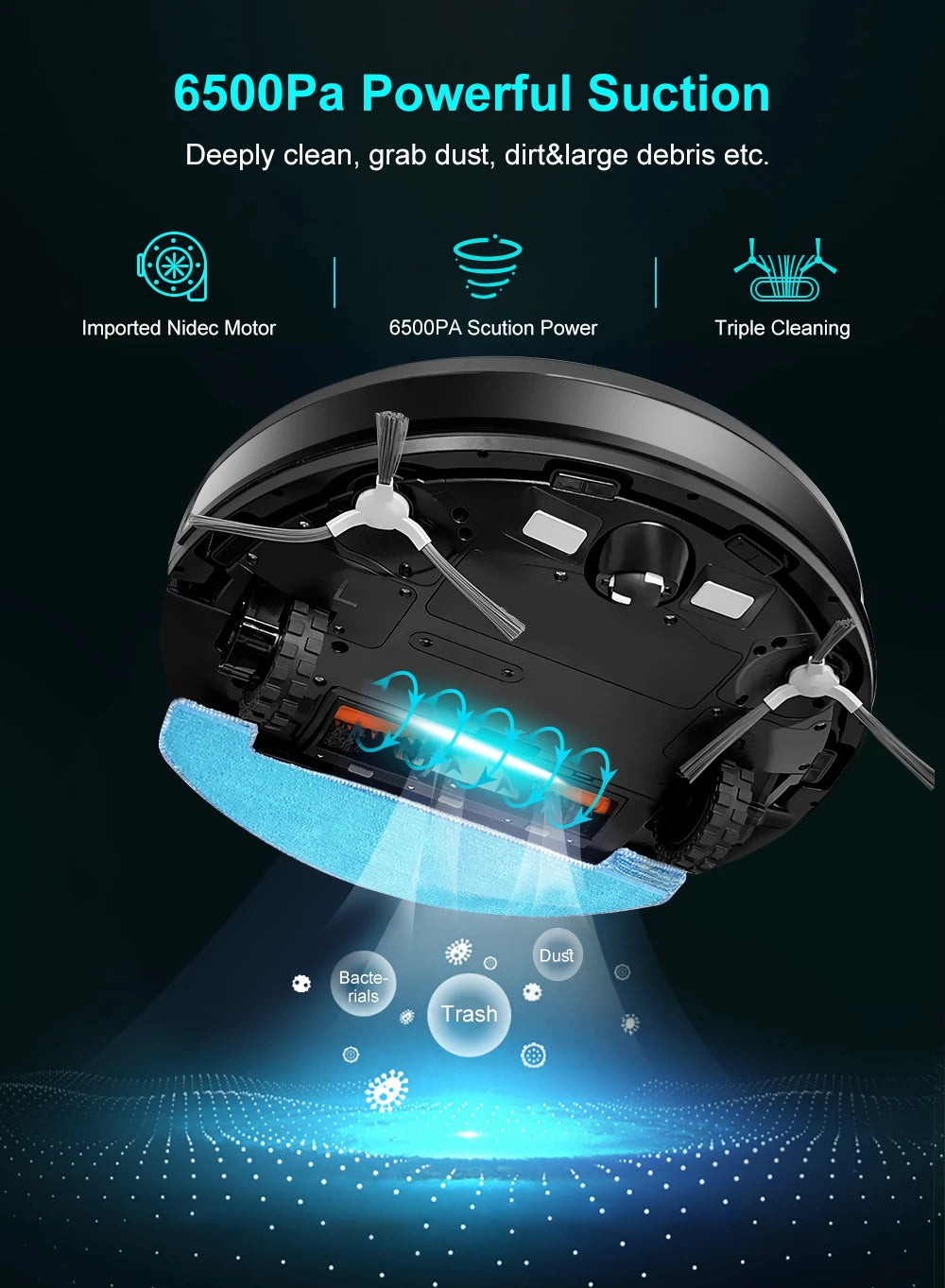 Aspirapolvere robot ABIR K30, stazione di svuotamento automatico, Lidar laser, aspirazione 6500PA, mappatura multipiano, apparecchio asciutto e bagnato per la casa intelligente