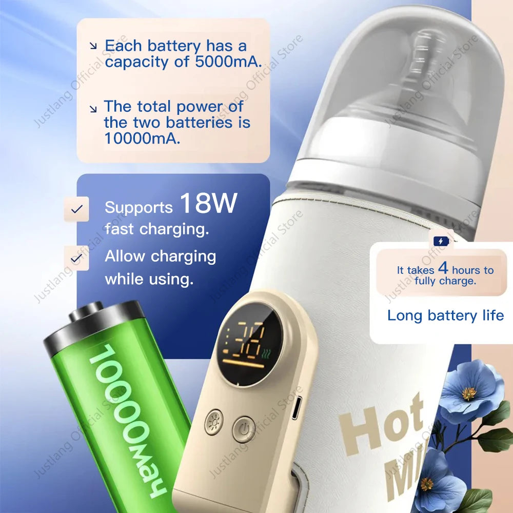 JUSTLANG 10000mAh Scaldabiberon 5 livelli di calore Scaldalatte multifunzione per latte materno Controllo accurato della temperatura Calore per biberon