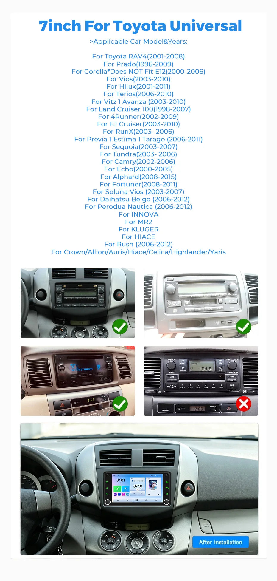 MEKED Autoradio Linux 7 Pollici con CarPlay Wireless e Android Auto per Toyota Yaris Corolla RAV4 Avensis Aygo Prius, Lettore Multimediale Universale 4K con Schermo per Telecamera Posteriore