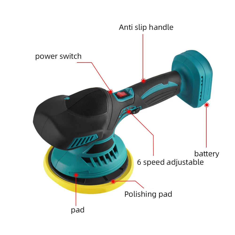 Lucidatrice elettrica per auto, 2500-7000 giri/min, strumento per lucidatura elettrica, 6 velocità, senza fili, macchina per lucidatura auto, compatibile con batteria Makita 21V