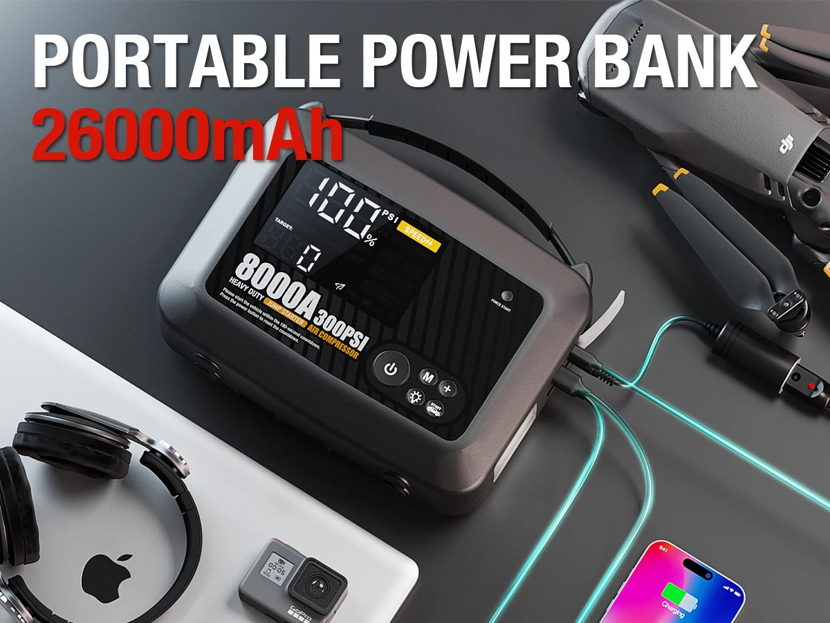 Avviatore di emergenza per auto professionale per impieghi gravosi 8000A con pompa d'aria Potente dispositivo di avviamento per avviamento per batteria per auto 12V