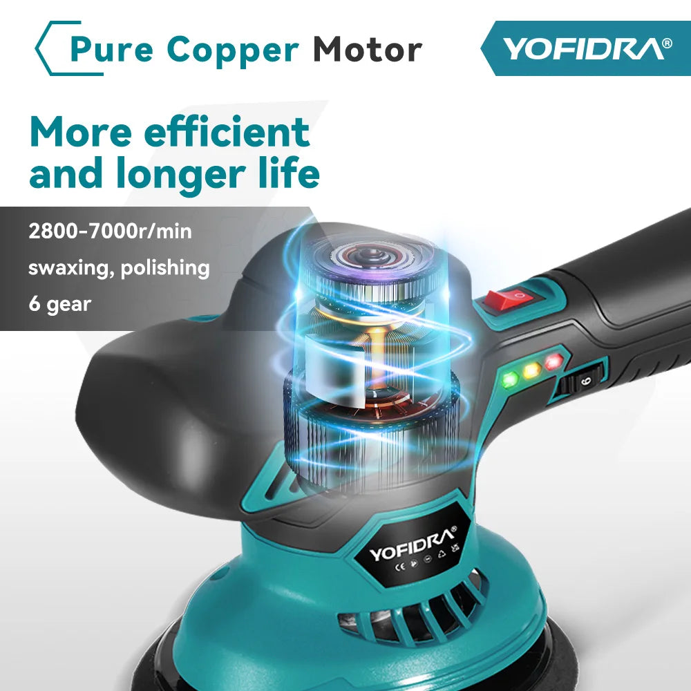 Lucidatrice elettrica per auto YOFIDRA 150MM 7000RPM, 6 velocità, senza fili, per lucidatura, levigatura e ceratura, compatibile con batteria Makita 18V.