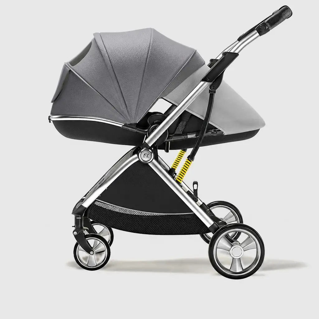 Passeggino portatile leggero in pelle a forma di uovo con cabina protettiva per la colonna vertebrale, design alto, pieghevole, spinta bidirezionale, quattro ruote con sospensioni, per bambini 0-3 anni