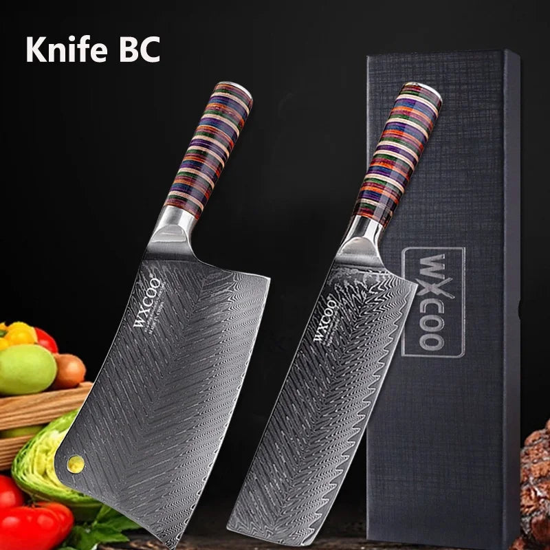 Coltelli da Cucina Professionali WXCOO in Acciaio Damascato con Scatola, Coltello Giapponese per Affettare, Coltello Domestico per Frutta e Verdura, Coltello da Disosso a 67 Strati