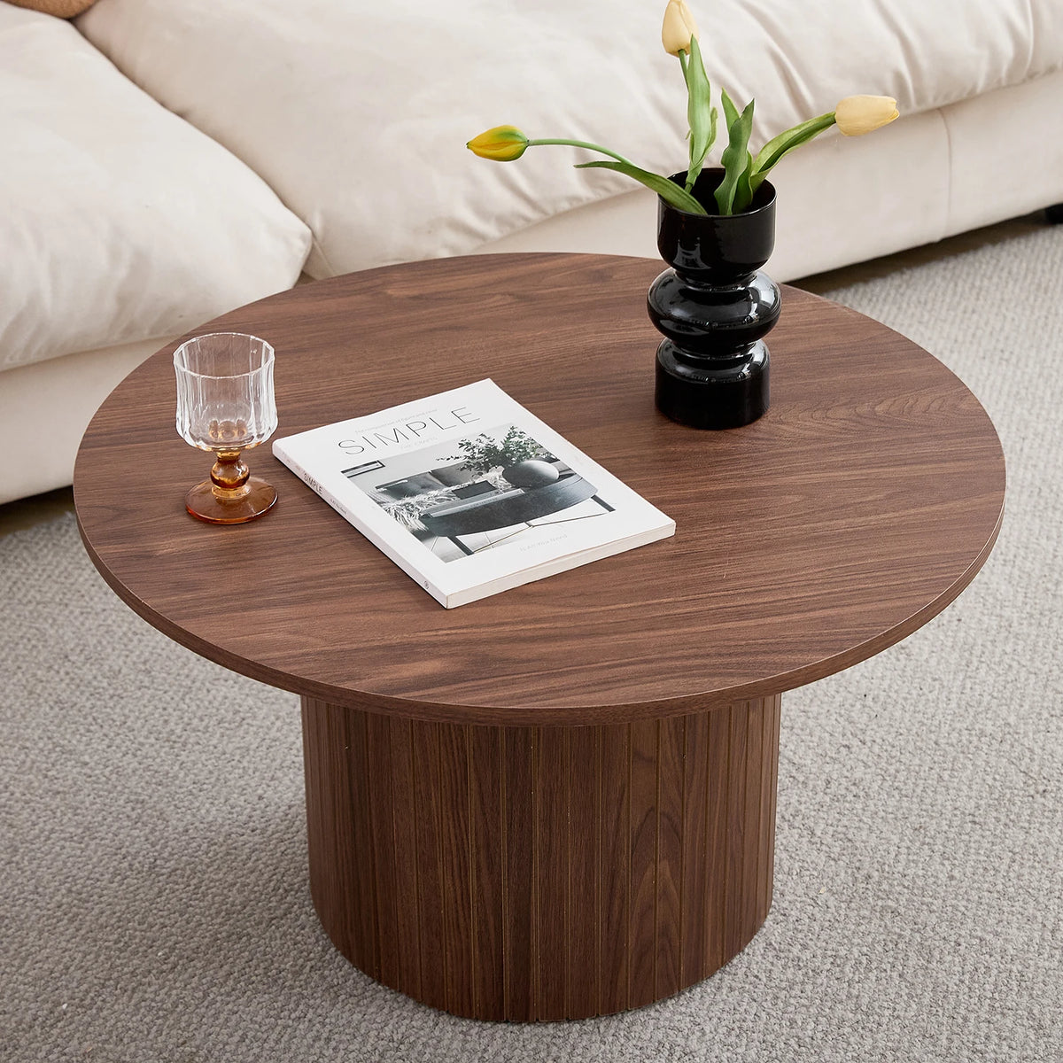 Set di 2 tavolini rotondi in legno in stile nordico, tavolino da caffè impilabile in legno, per mobili da soggiorno/camera da letto