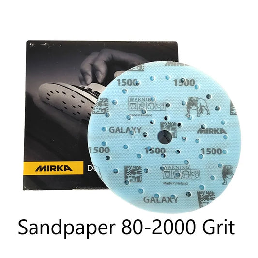 Carta Abrasiva Rotonda MIRKA da 6 Pollici (150mm) Ciano Galaxy con 49 Fori e Retro in Velluto per Lavorazione del Legno e Levigatura
