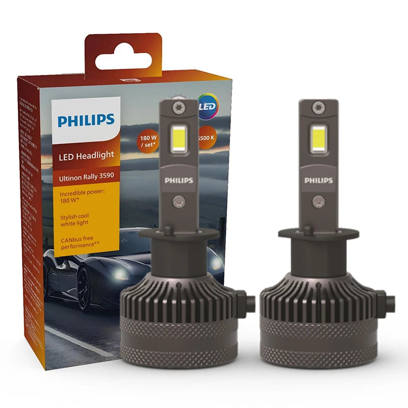 Philips LED 15000lm Ultinon Rally 3590 H4 H7 H8 H11 HB3 HB4 H19 HIR2 H1 Faro per auto 6500K Bianco Potenza massima 180W 12V 4200K U359N