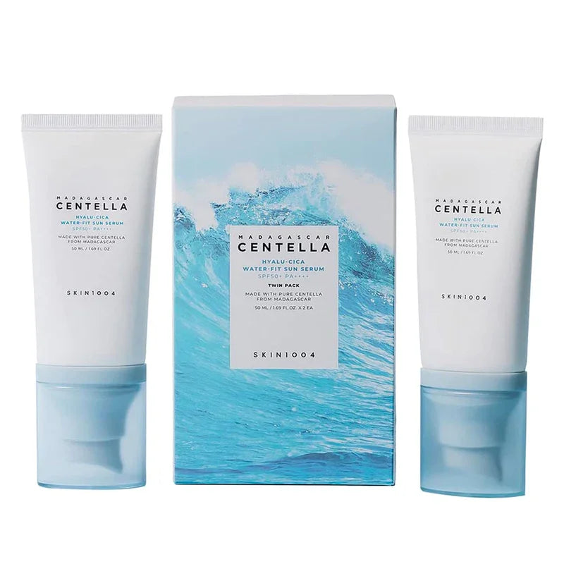SKIN1004 Madagascar Centella Hyalu‑Cica Water‑Fit Sun Serum Set 2x50 ml | Crema solare coreana SPF50+ in formato siero, idratante e lenitiva per pelli sensibili senza residui untuosi