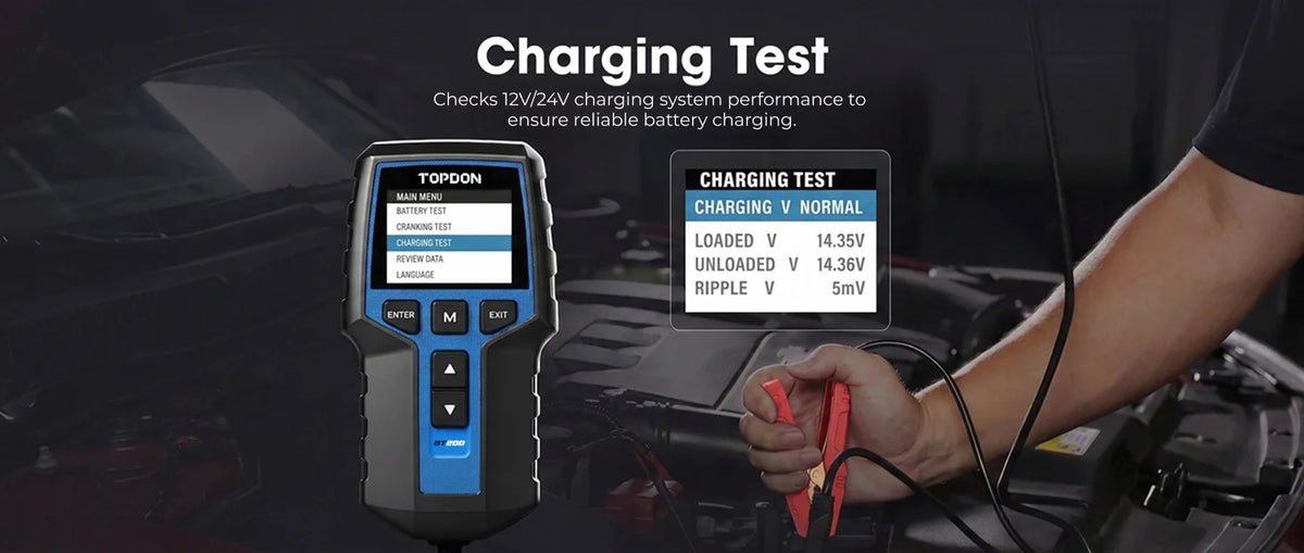 TOPDON BT200 Tester batteria portatile Strumenti di test di avviamento di ricarica per auto 12V Monitor batteria diagnostica automobilistica 100-2000CCA